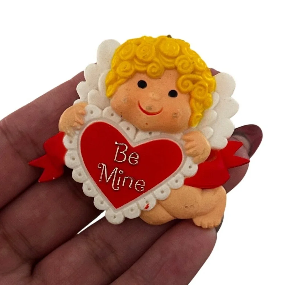 Vintage Cupid Pin Small Red Be Mine Heart Cherub Button Pin y2k 2000s